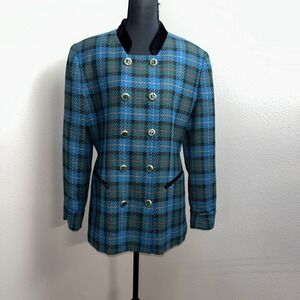 Executive Collection Blazer Women's 12‎ Multicolor Plaid Double Breasted Holiday
